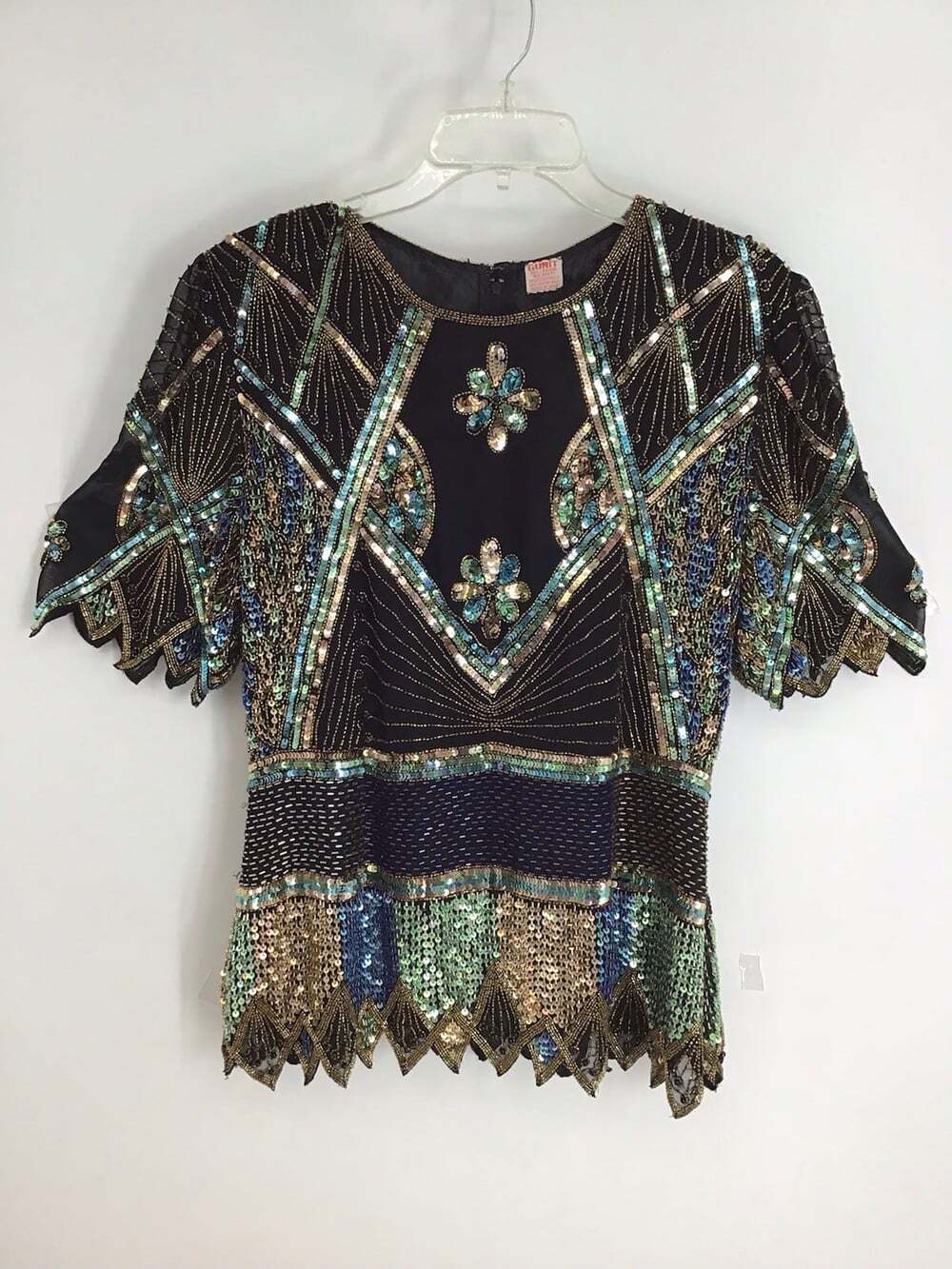 G-Unit Vintage Beaded Sequin Art Deco S/S Top Party Cocktail Gold Black Size L